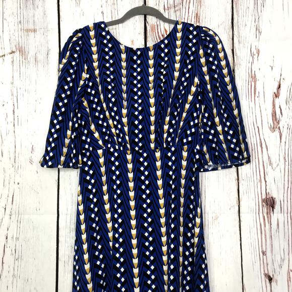 nwt anthropologie the odells blue motif abstract printed midi dress - Picture 4 of 11